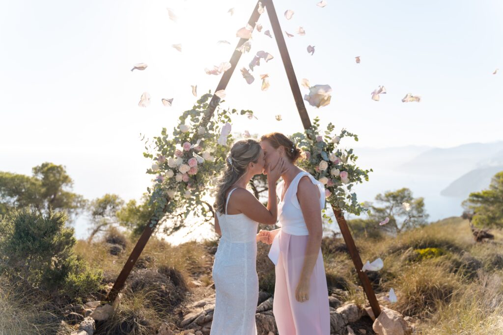 Same-Sex Destination Wedding Elopement in Spain – Two Brides Tie the Knot on a Cliff Top
