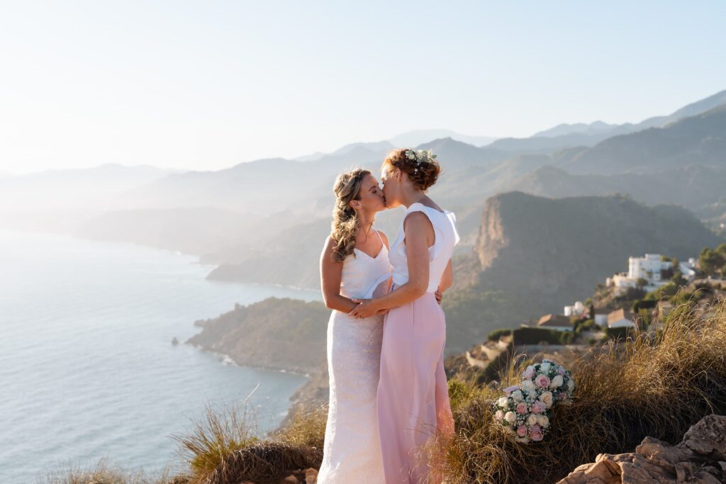 Same-Sex Destination Wedding Elopement in Spain – Two Brides Tie the Knot on a Cliff Top
